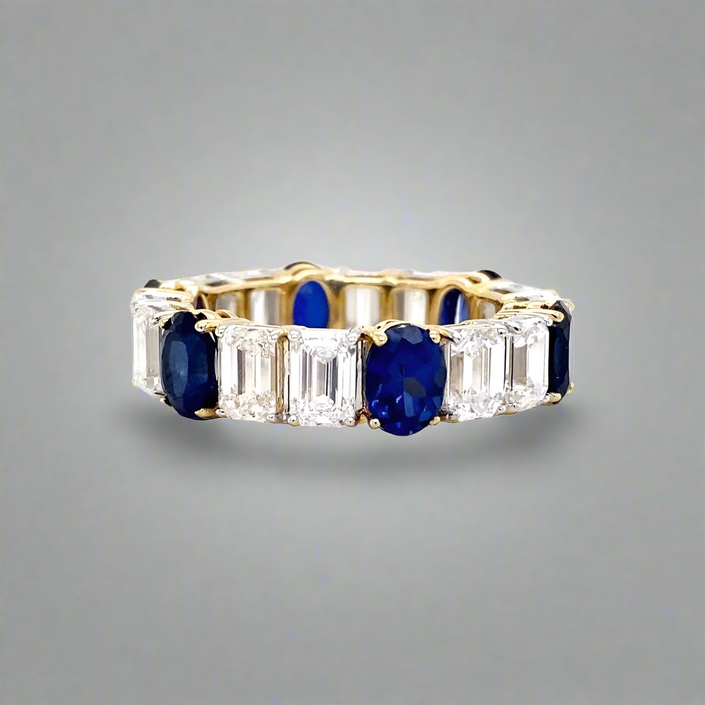 Lab-Created Emerald and Blue Oval Eternity Band - Fabeau & Co.