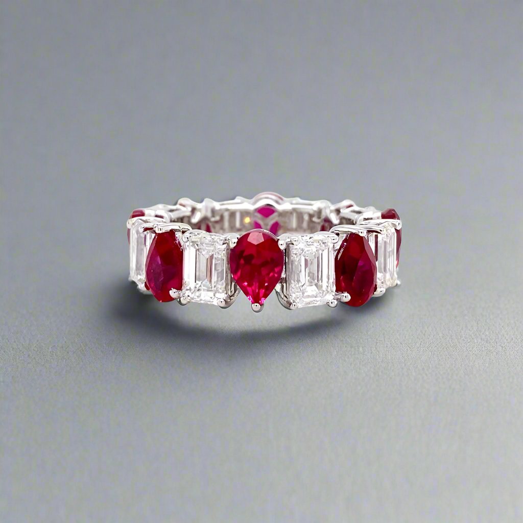 Lab-Created Emerald and Red Pear Eternity Band - Fabeau & Co.