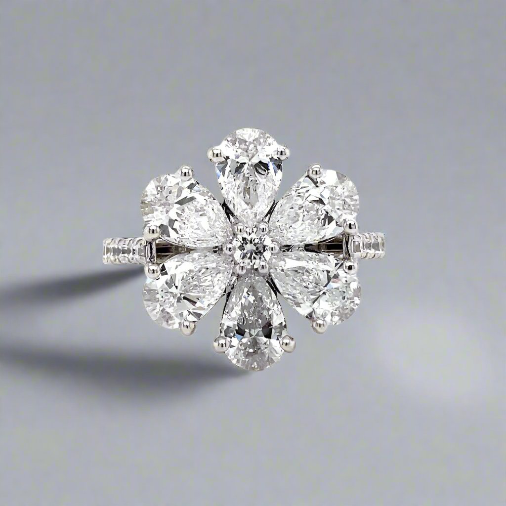 14K White Gold Pear-Shaped Lab Diamond Ring - Fabeau & Co.