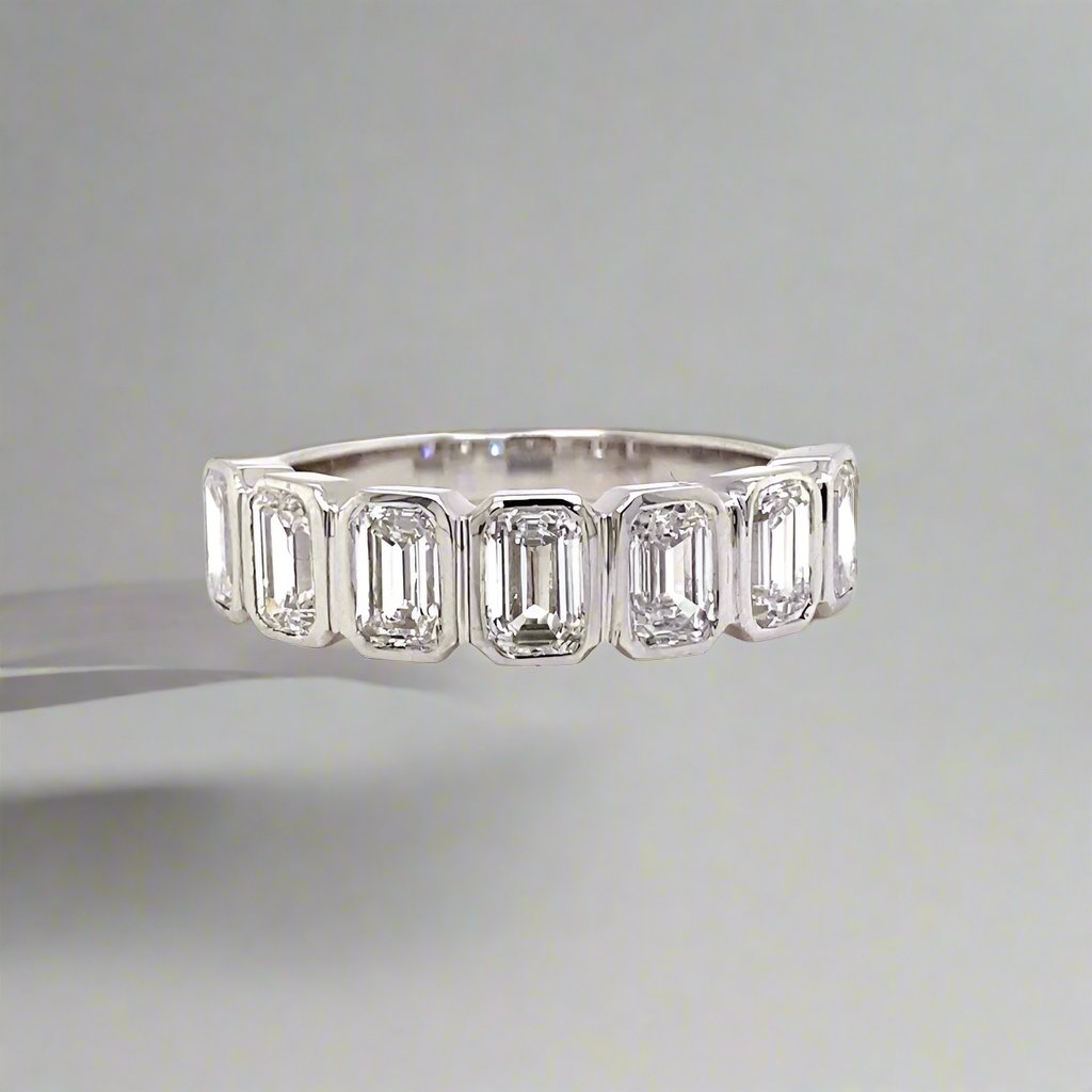 White Gold Bezel Ring with Lab Emerald Diamonds - Fabeau & Co.