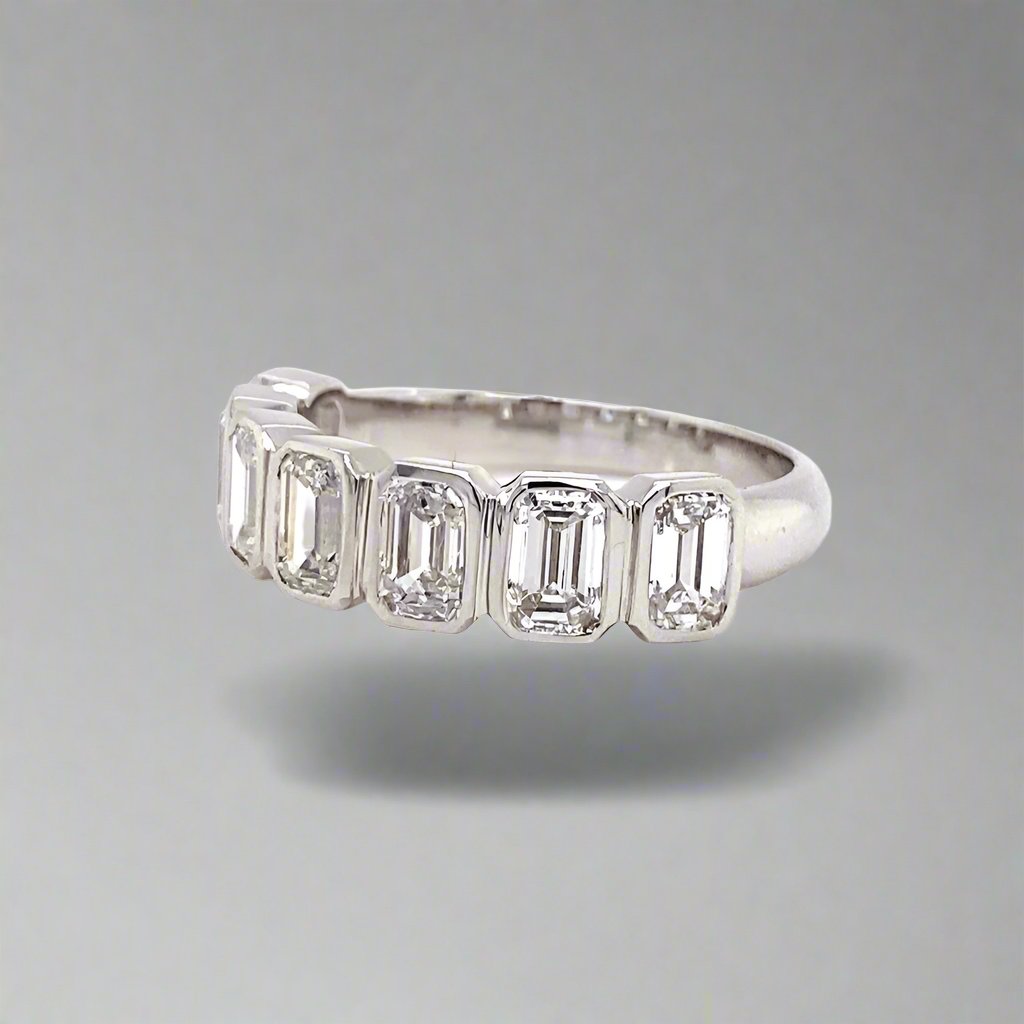 White Gold Bezel Ring with Lab Emerald Diamonds - Fabeau & Co.
