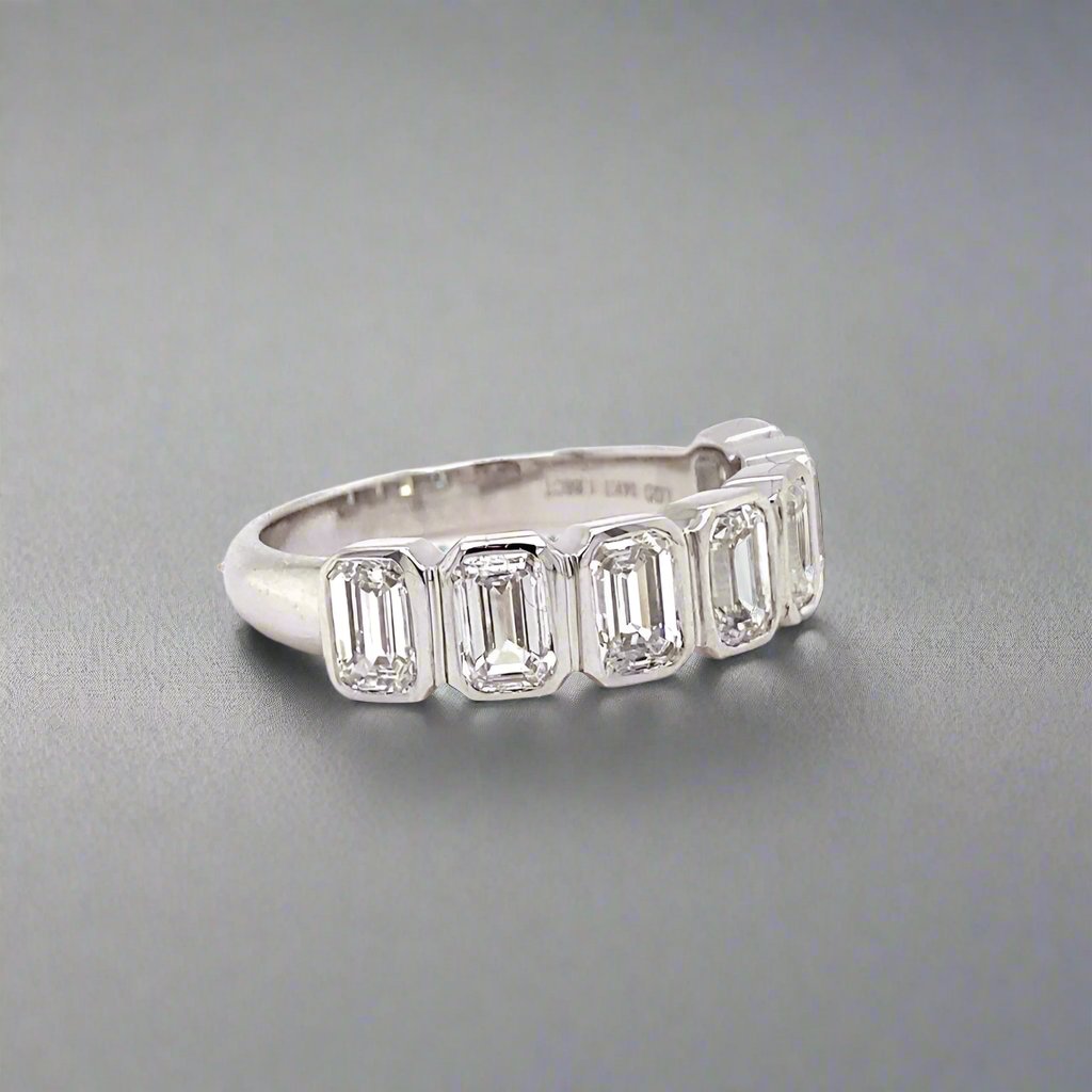 White Gold Bezel Ring with Lab Emerald Diamonds - Fabeau & Co.