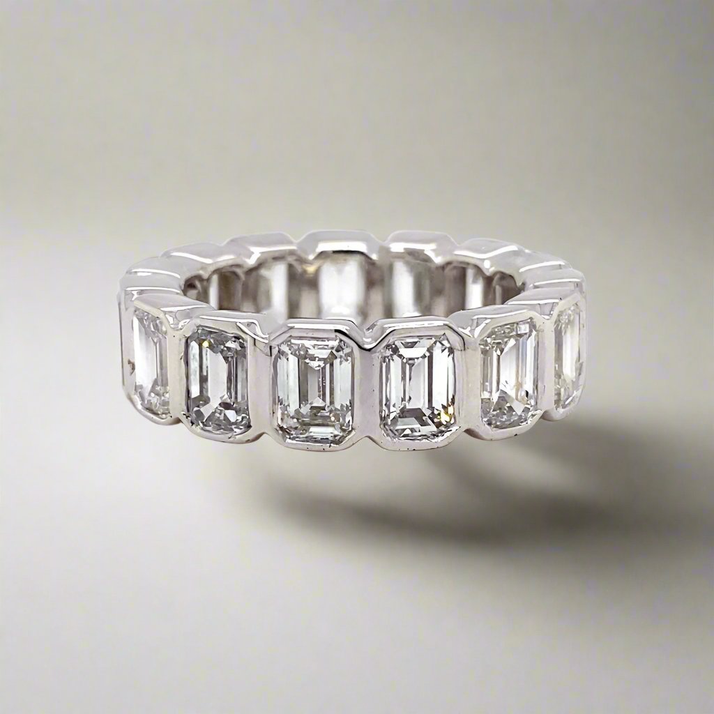 White Gold Eternity Band with Lab Emerald Diamonds - Fabeau & Co.