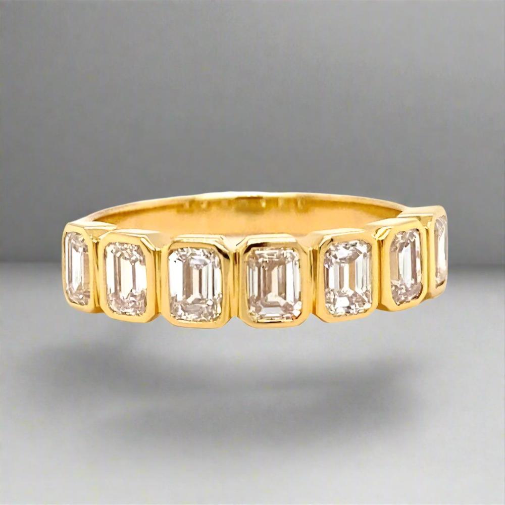 Yellow Gold Bezel Ring with Lab Emerald Diamonds - Fabeau & Co.