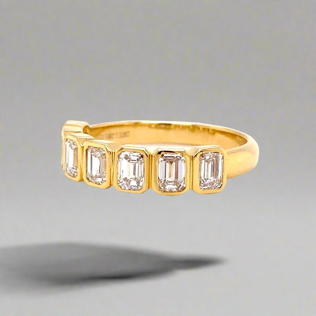 Yellow Gold Bezel Ring with Lab Emerald Diamonds - Fabeau & Co.