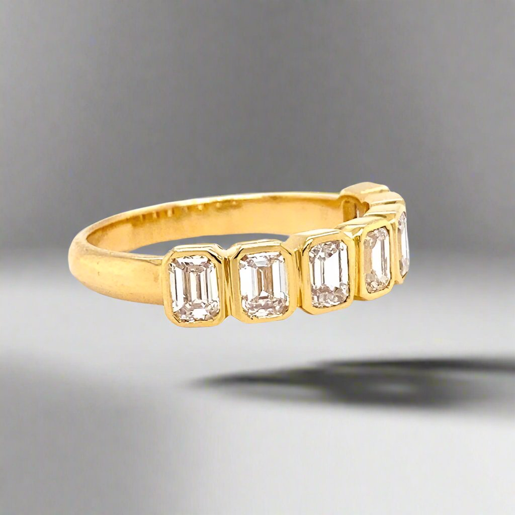 Yellow Gold Bezel Ring with Lab Emerald Diamonds - Fabeau & Co.
