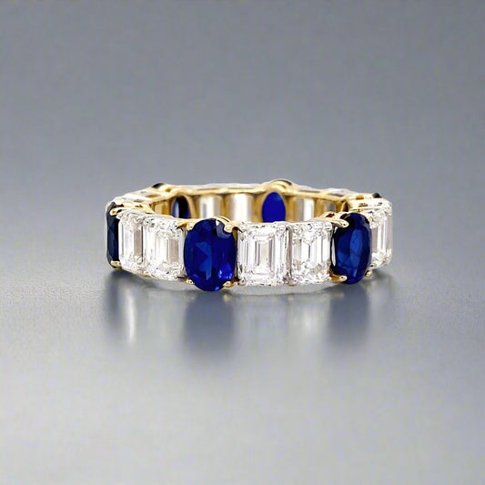 Lab-Created Emerald and Blue Oval Eternity Band